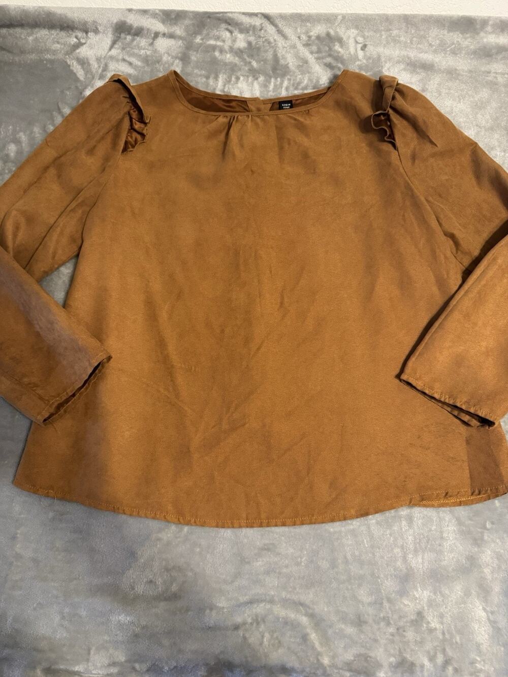Shein Curve Rust Button Back L/S Top Blouse Shirt Sz 0XL Western Faux Suede